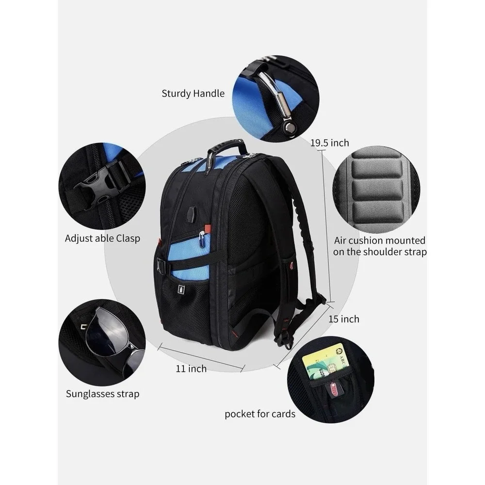 Soldier Knife Laptop Backpack Blue Black Travel School Bag Multi Pocket 18 inch